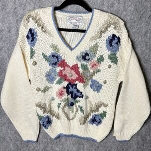 Nuggets VTG Sweater Floral Pattern 1992 NWT Bobble Detailing Cream Cottagecore